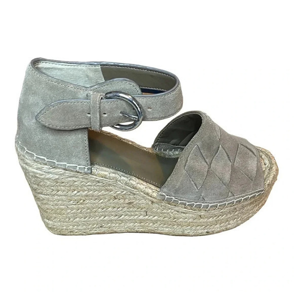 MARC FISHER LTD ADALLA PLATFORM ESPADRILLE WEDGE TAN GRAY SIZE 9.5 - Picture 1 of 11
